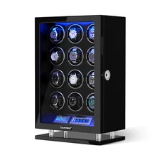 Automatic 12 Watch Winder Watch Box Case LED Light Fingerprint Unlock LCD Touch