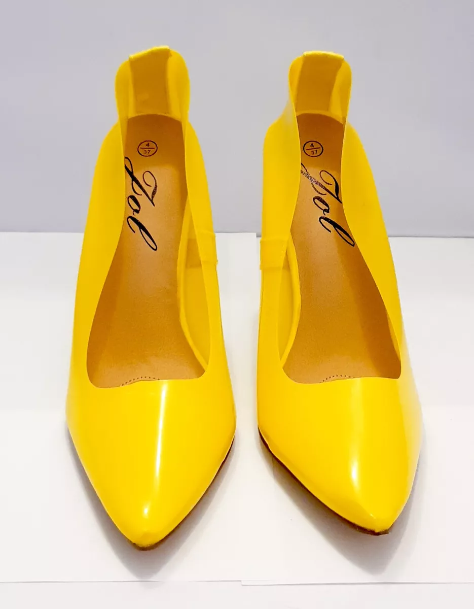 Jol Yellow Plastic High Heeled Shoes Womens Size 4 37 Fashion