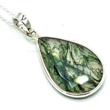 Pear 13x18mm Moss Agate Pendant 925 Silver Handmade Pendant gift for Christmas