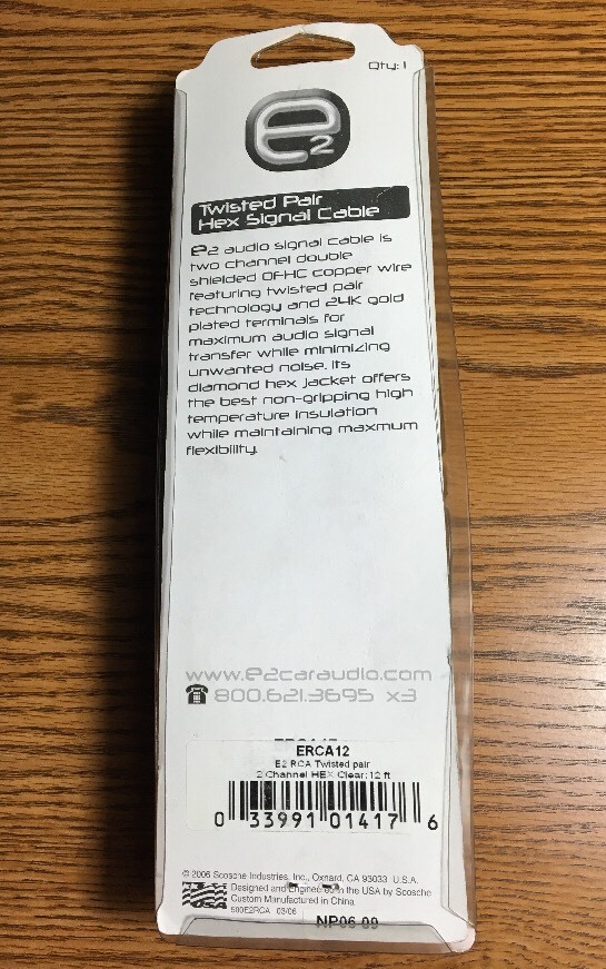 SCOSCHE ERCA12 E2 12ft 2-channel Twisted Clear HEX RCA Interconnect Audio Cabl