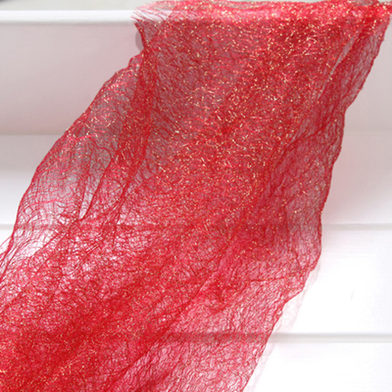 1 M Gold Line Messy Mesh Yarn Lace Net Hollow Fabric Wedding Bouquet Decor