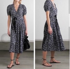 Ulla Johnson Kemala Midi Dress Abstract Printed Blue Black Puff Sleeve 4 Dress