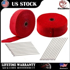 Cinta de envoltura térmica para tubo de escape de fibra de vidrio rollo rojo de 50 pies 2" + 20 lazos con cremallera