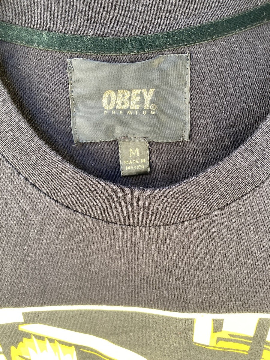 Men's Obey Premium Black Public Enemy Gold T-Shirt M Crew 90s Rap