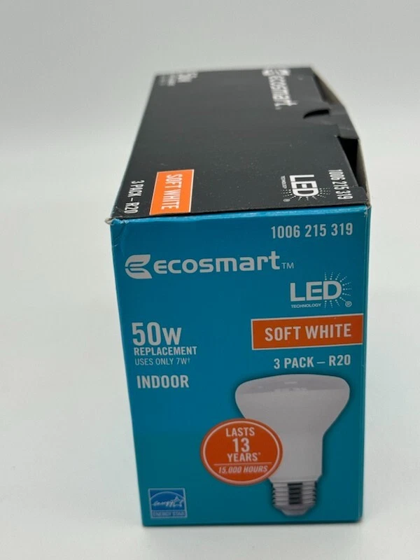 New EcoSmart LED 50w Replacement 7w Dimmable Soft White R20 Light Bulbs 3 Pack - Image 4 of 4