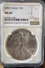 2002 $1 American Silver Eagle NGC MS69 Brown Label