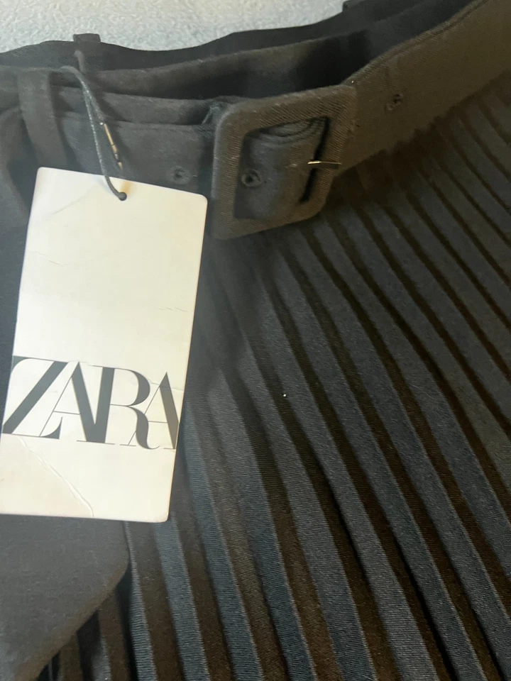 new ZARA womens Midi skirt Pleated BLACK sz XXL long below knee zip Belt NWT - Image 2 of 4