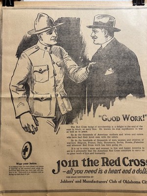 1918 DEC RED CROSS ADS (6) OKLA. CITY NEWSPAPER PAGES JOIN UP FREE SHIPPING