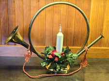 Vtg Lg Solid Brass French Horn W Battery Candle Xmas Windowtable Decor 19l Vtg Lg Solid Brass French Horn W Battery Candle Xmas Windowtable Decor 19l