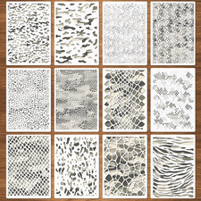 12 Pcs Camo Print Stencils, Large Camouflage Stencils for Spray Paint Reusable D
