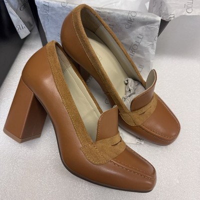 Girotti Women s Leather Brown Penny Loafer Heel EU 36/US 5.5 New Handmade