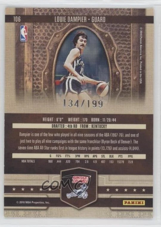 2009-10 Panini Court Kings Legend Bronze /199 Louie Dampier #106 HOF - Image 2 of 2