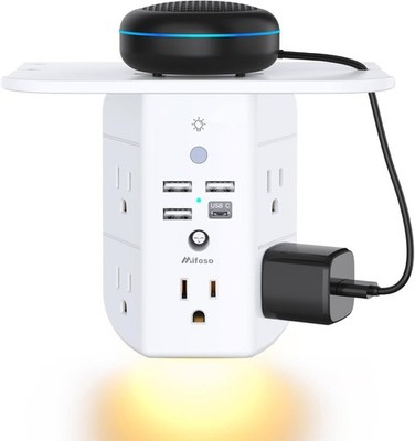 Wall Outlet Extender with Shelf and Night Light,Surge Protector,USB Wall Charger