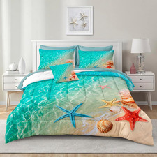 Ocean Beach Comforter Set Queen Size 8 Pieces Bed in a Bag Coastal Style Bedding