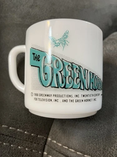 Vintage Green Hornet 1966 Milk Glass Coffee Cup Mug Federal Glass Bruce Lee Kato