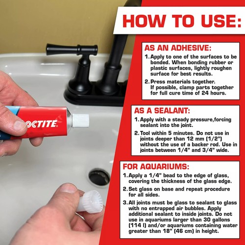 Loctite Silicone Sealant, Clear, 2.7 fl oz Tube, 1 Pack - 100% Waterproof - Picture 2 of 7