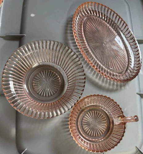 Vintage Pink Depression Glass Dinner Small Bowl, Medium Bowl, Small Platter