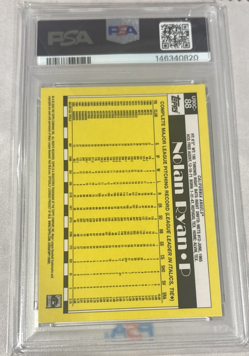 2025 Topps Update Series - Nolan Ryan Purple /75 1990 Topps Chrome PSA 9 Rangers view 2