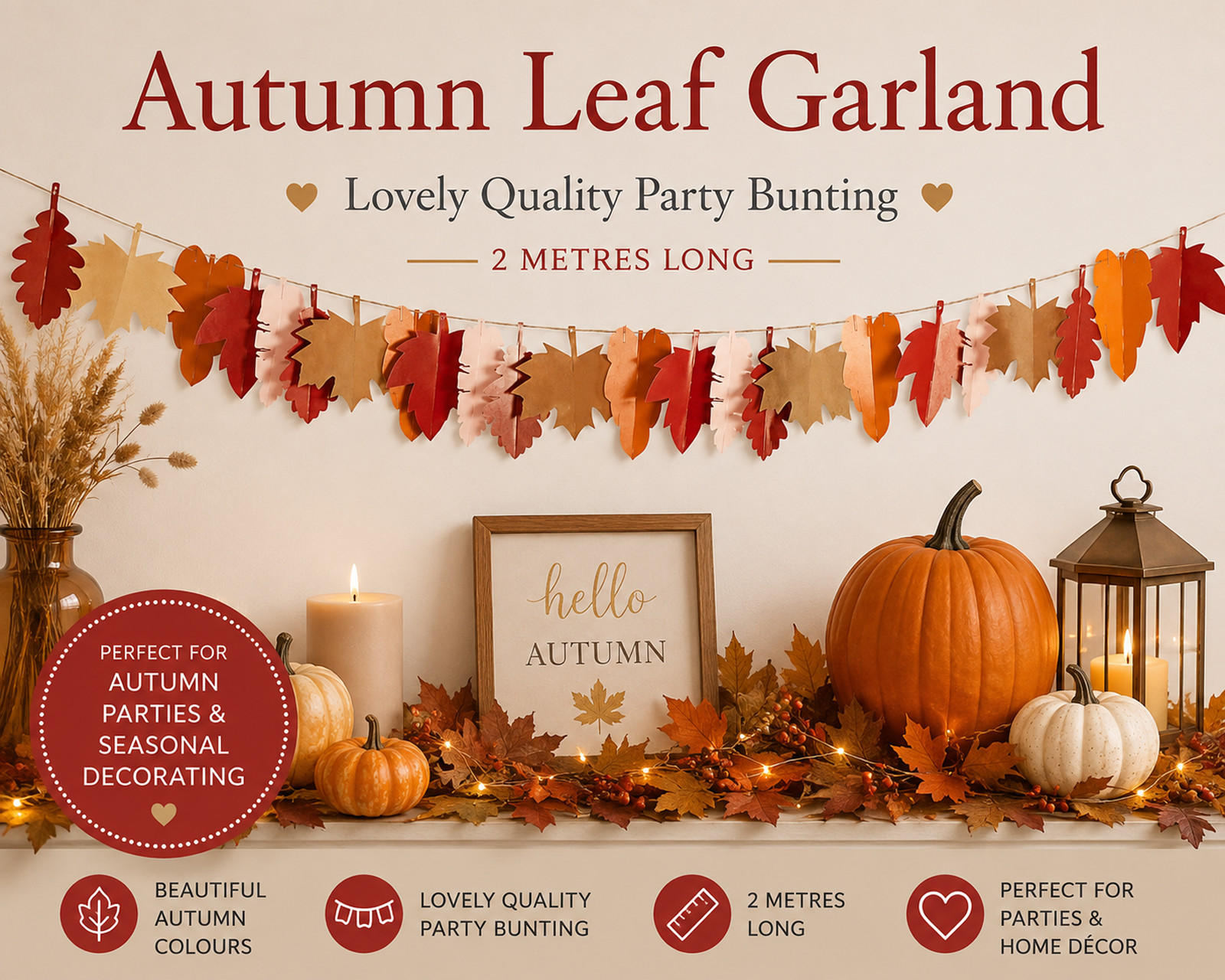 Autumn Leaf Party Garland Bunting Banner Decoration Thanksgiving Harvest Fall
