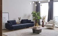 Blauer Dreisitzer WeißEr Sessel Designer Wohnzimmer Sofagarnitur 2Tlg