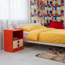 Comodino Vintage Legno Smaltato Bianco Arancione Design Italia Anni 70 Originale