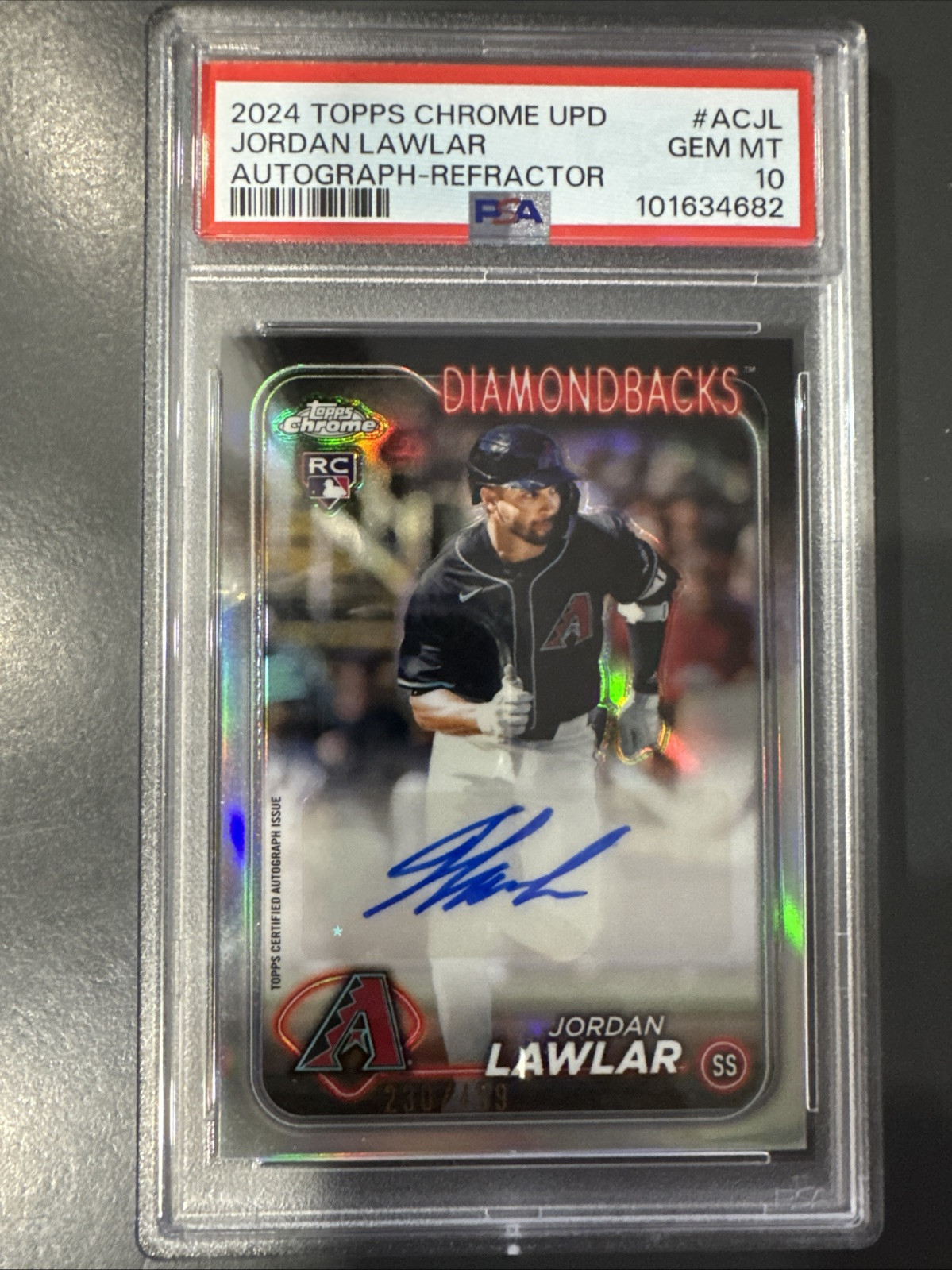 2024 Topps Chrome Update Jordan Lawlar Rookie RC Refractor Auto /499 PSA 10