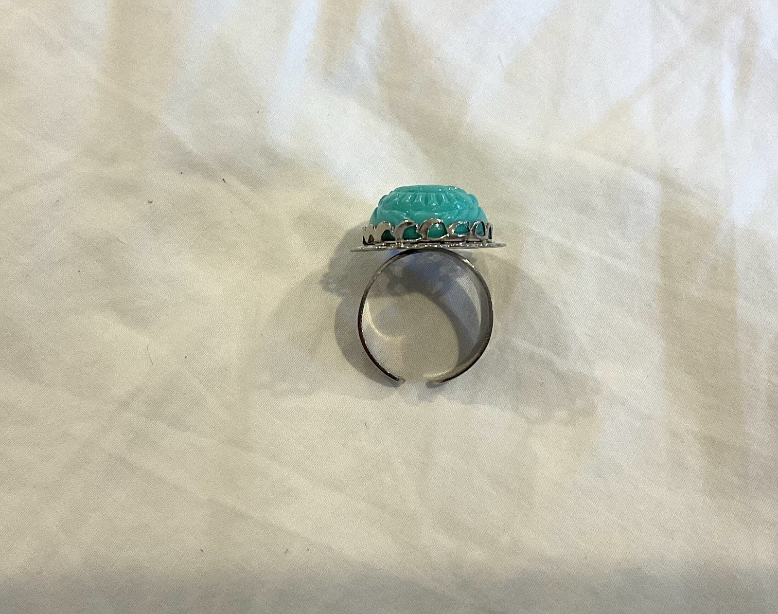 Turquoise Silver Adjustable Scarab Ring Statement… - image 5