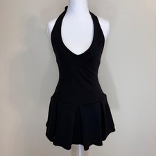 Black Halter Pleaded V-Neck Mini Dress Womens S Whimsigoth Coquette 90s Y2k