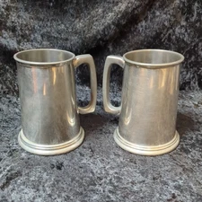 Vintage English Pewter Tankard Glass Bottom Mug Beer Steins made in Sheffield