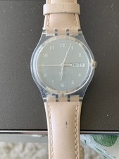 GENT-Swatch Damenuhr, Cremen Beige, 35 mm, Re...