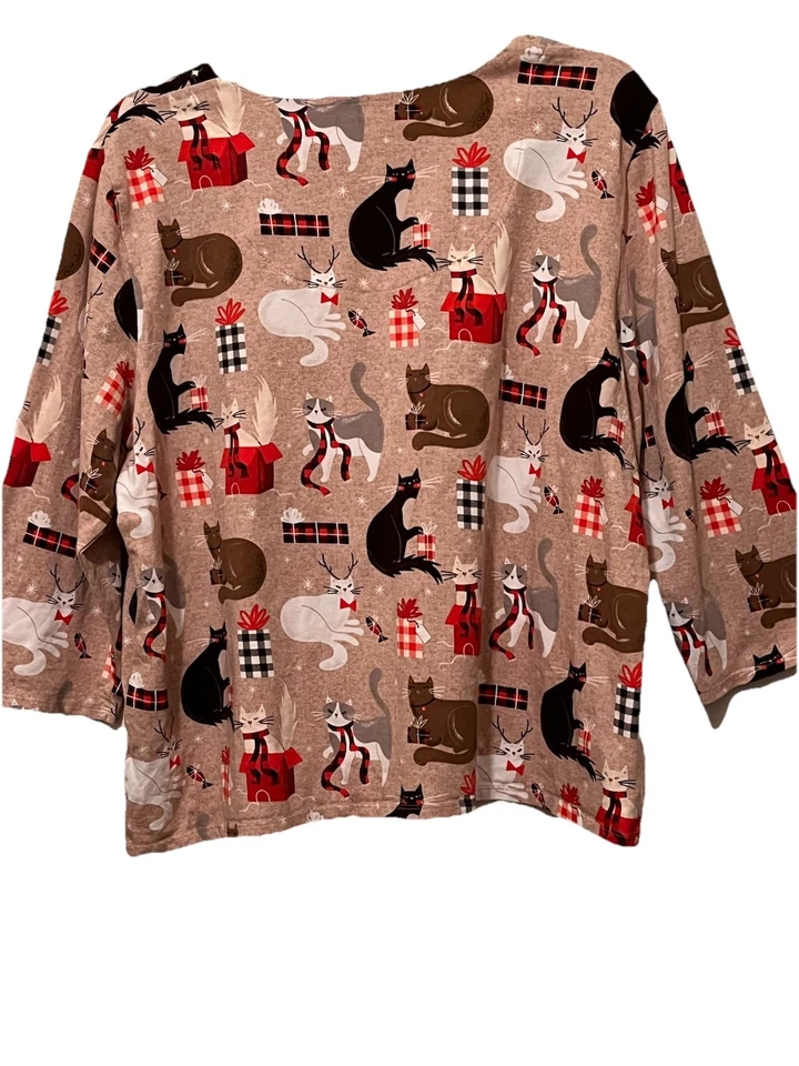 Alfred Dunner Bronceado Mujer Regalos de Navidad Amantes de los Gatos Manga 3/4 Tachonado PXL Foto 3 de 4