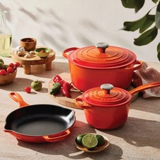 Le Creuset Signature Enameled Cast Iron 5-Piece Cookware Set, Flame, New