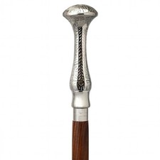 Wood Carved Walking Cane with Brass Handle - Unisex Designer Handmade Stick Gift