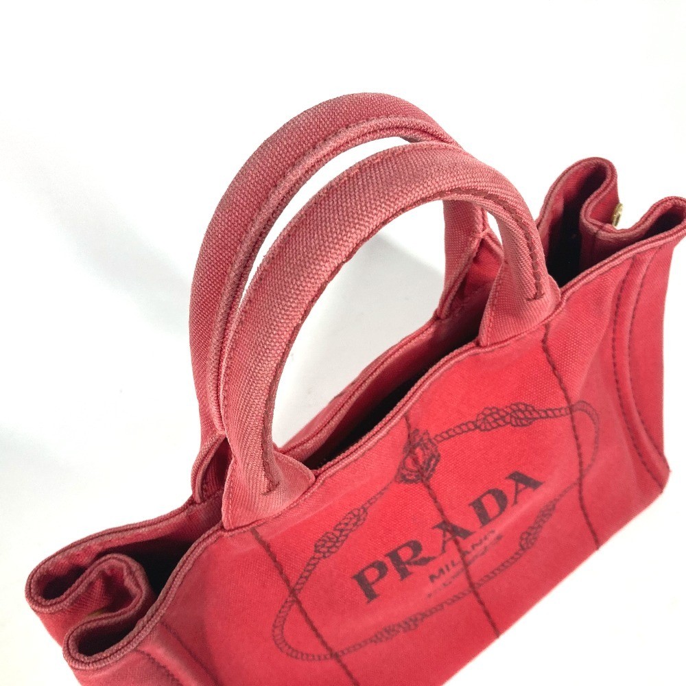 PRADA Logo Canapa SS MINI Mini Bag Tote Bag Handbag Red Ladies Used from japan thumbnail 6