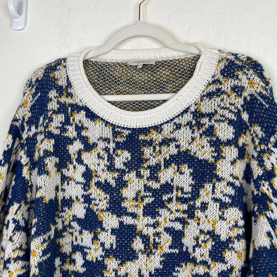 Lafayette 148 Cashmere Cotton Silk Jacquard Print Pullover Sweater Artsy Size L - Image 3 of 4