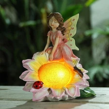 Fairy Garden Statue Outdoor Decor, Solar Powered Garden Sculptures Fairy Resi...