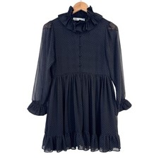 Zara Mini Dress Size XS Black Polkadot Ruffles Long Sleeve Chiffon Party Event
