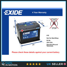 Battery fits BUICK CENTURY SKYLARK 2.8 3.3 5.7D 78 to 91 Exide 078 540A 62Ah New