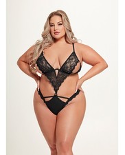 Plus Size Teddy Bodysuit Plus Size Black Lace Nadia Lace Mesh Cutout Teddy Black