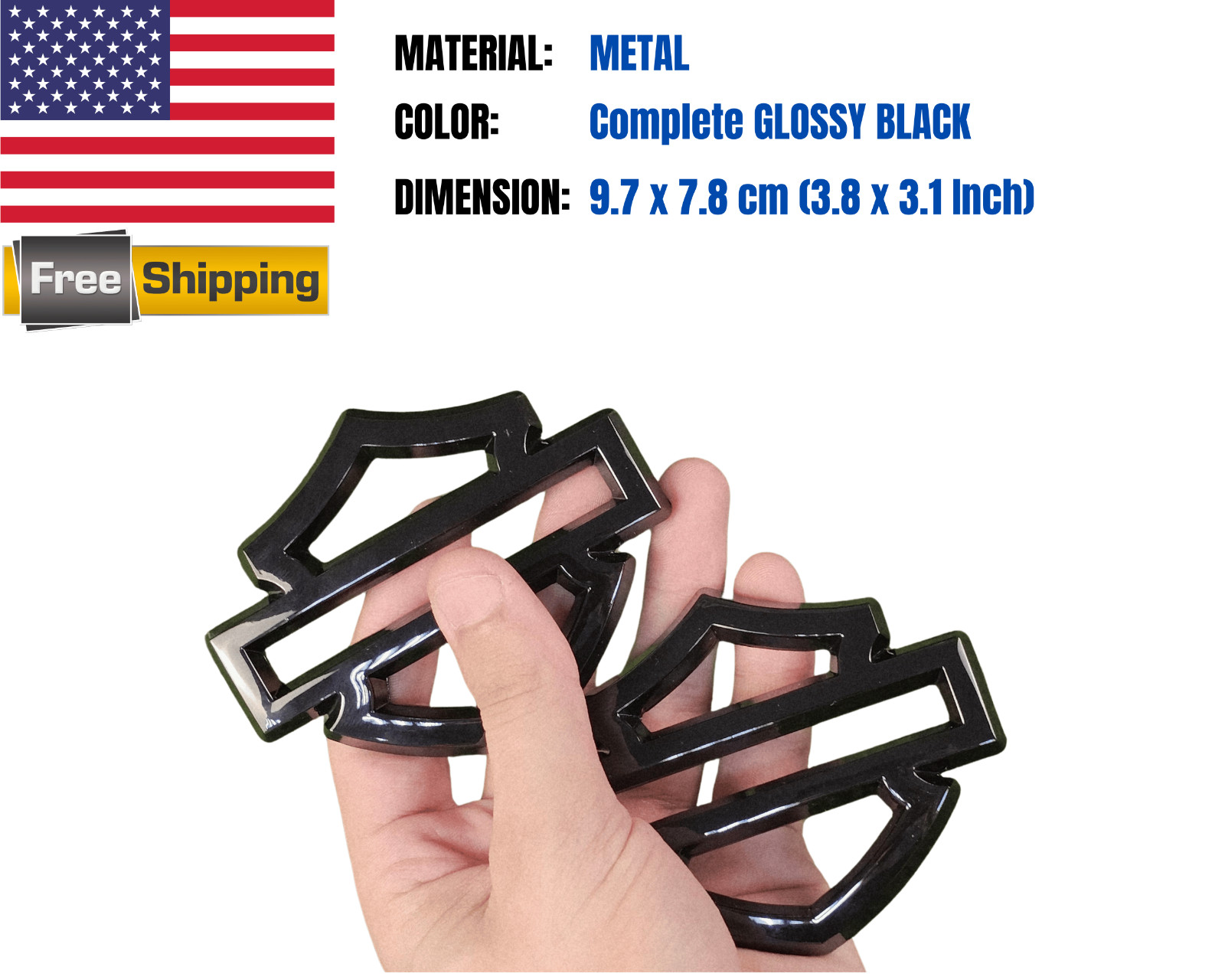 Fit for Harley Davidson CVO 08-23 Metal Full Glossy Black Tank Emblem Badge Pair