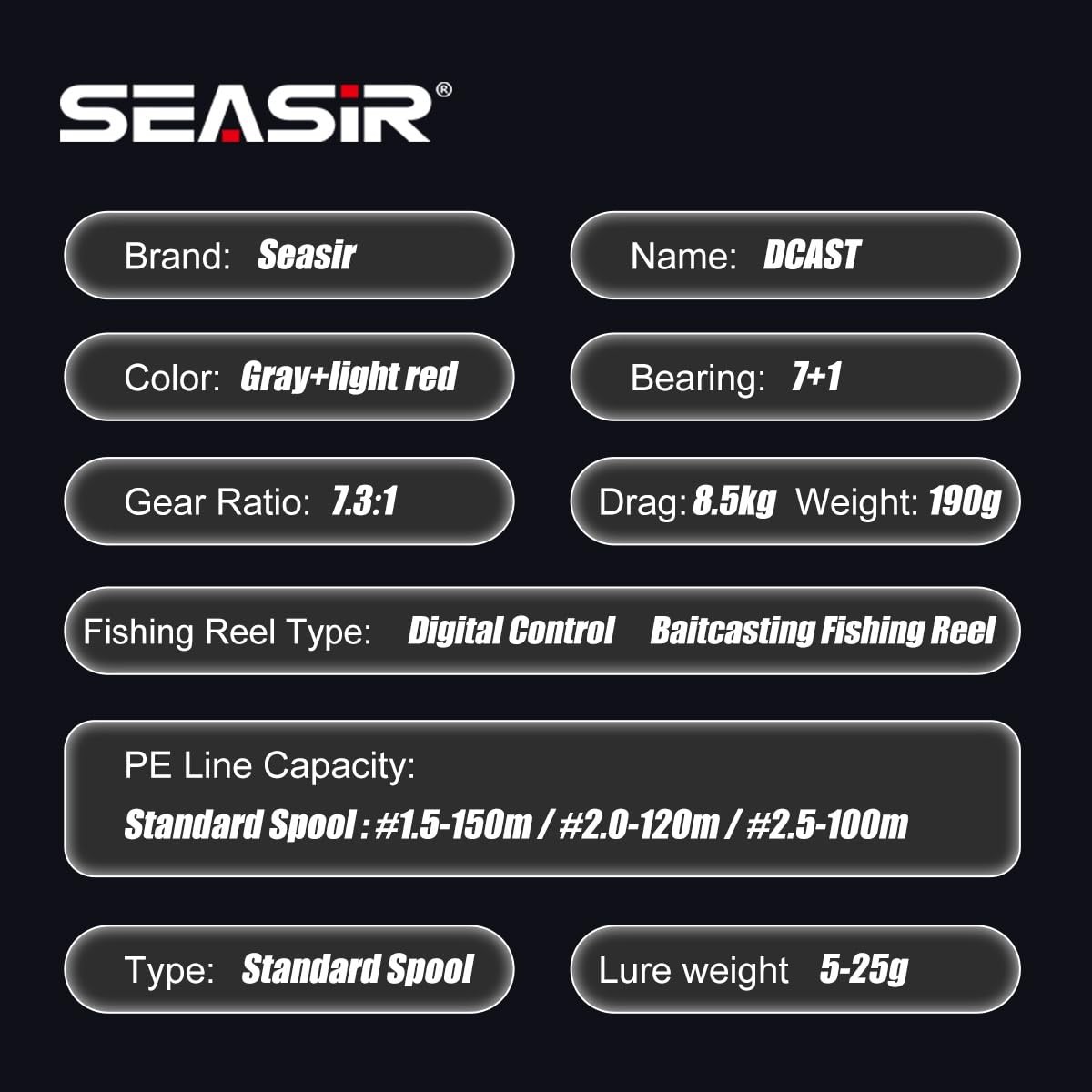 SEASIR DCast Baitcaster Reel, Digital Control Fishing Reel, Ultralight Baitca...