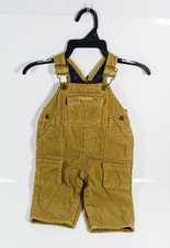 OshKosh B'Gosh Tan Corduroy Flannel Lined Bib Front Jumper Overalls Sz 6-9 Mos.