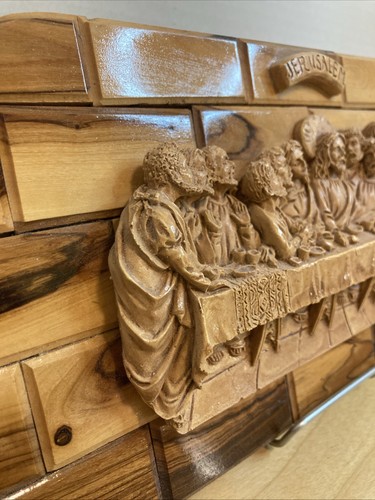 Jerusalem Last Supper Wall Plaque 6" x 12"Olive Wood & Resin Hand Crafted - Picture 4 of 7