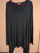 LOGO Lori Goldstein 2X Tunic Dark Green Handkerchief Waterfall Hem Blouse Top