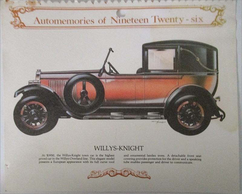1926 Willys Knight Towncar car calendar print (orange & black)