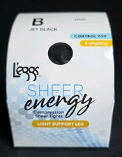 Leggs Sheer Energy Compression Tights Light Support Leg Jet Black B 97060 NEW