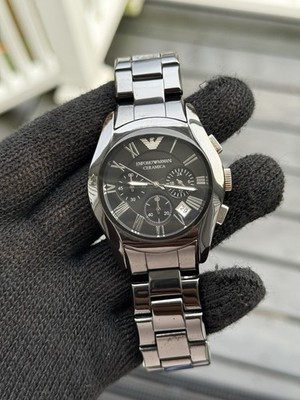 Emporio Armani Ceramica Chronograph Date Black Men's Watch | eBay