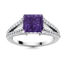 925 Sterling Silver Natural Amethyst Solitaire with Accents Ring Jewelry