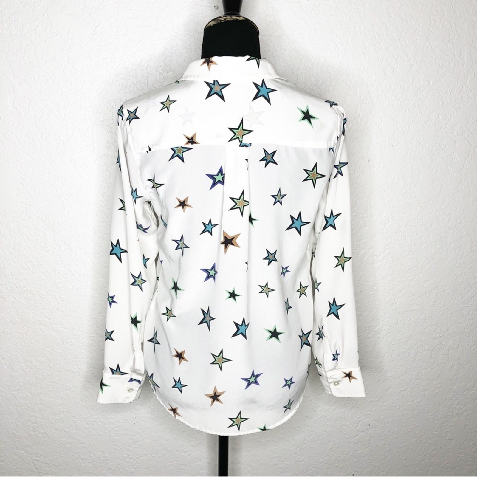 Rails Kate Ivory Cosmic Star multicolor star silk button down top Extra Small XS