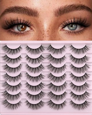 False Eyelashes 14mm Faux 3D Mink Lashes Natural Look Cat Eye Wispy Lashes Pack